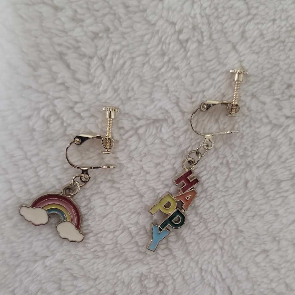 Bought From Korea Unique Colorful Rainbow and Happy Design Clip-on Earrings